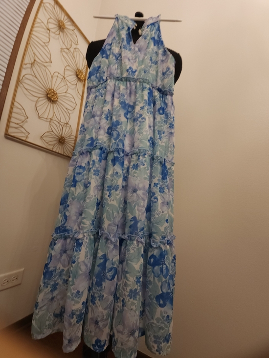 Other - Blue & Aqua Floral Tiered Maxi Dress